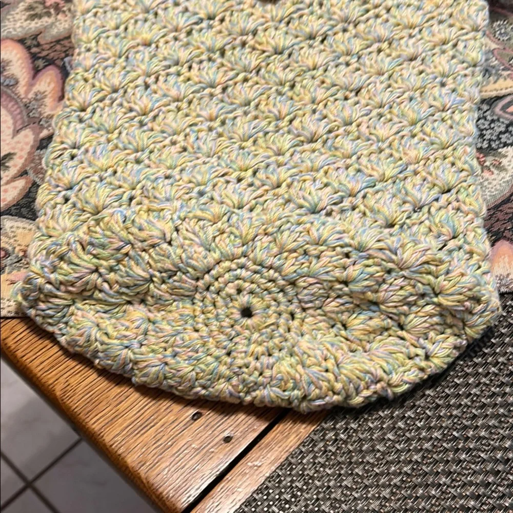 Handcrafted Cross Body Crochet Woven Shoulder Bag - Green Blue Pink and Yellow - Picture 4 of 10